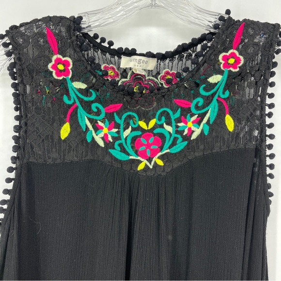 Umgee Floral Embroidered Black Swing Dress Size Small Sleeveless Mini Bohemian - Picture 4 of 9